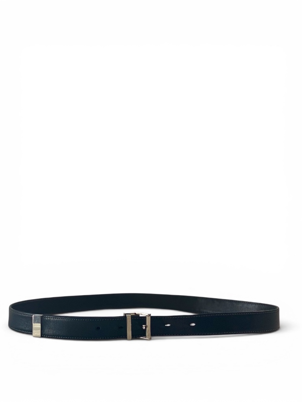 Davidoff Leather Goods Black Calfskin Leather Belt Silver Buckle